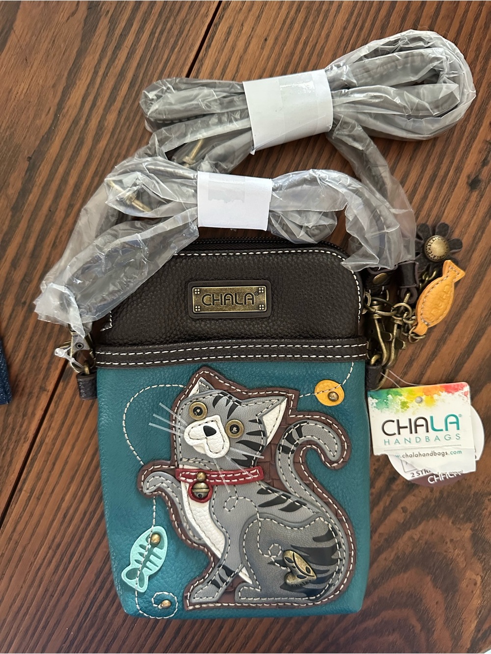 Chala Teal and Brown Cat Cellphone Bag by Chala